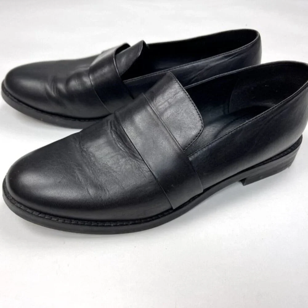 Eileen Fisher Hayes Smooth Leather Loafer Women 9 EUC Slip on 1'' Platform Black